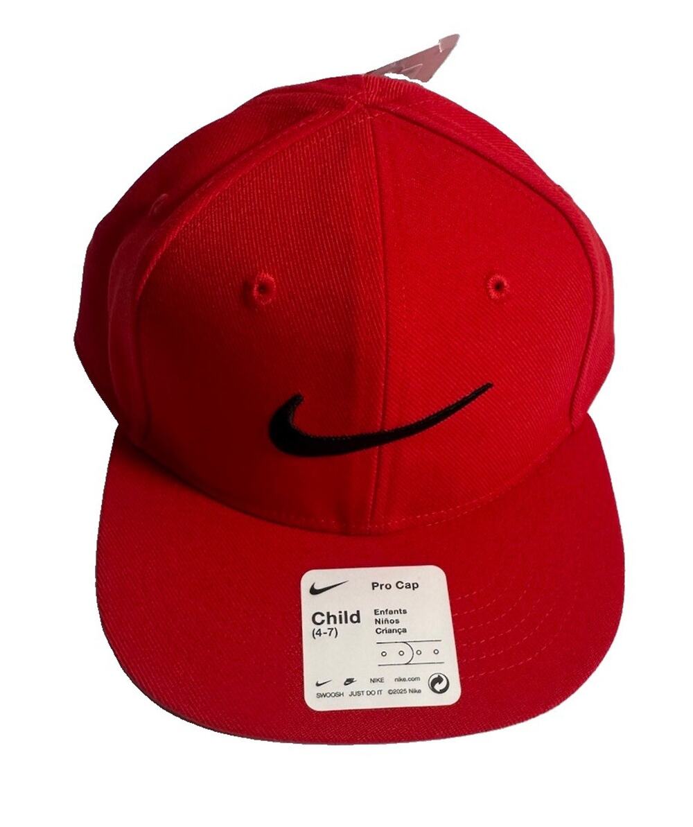 Nike Pro Cap Youth Snapback Hat Child 4-7 University Red Black Swoosh NWT